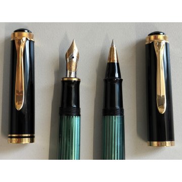 PELIKAN SOUVERAN Penna Stilografica M600 + Penna Sfera NERO VERDE Righe BOX nibF