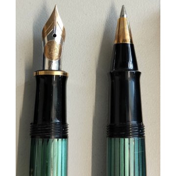 PELIKAN SOUVERAN Penna Stilografica M600 + Penna Sfera NERO VERDE Righe BOX nibF