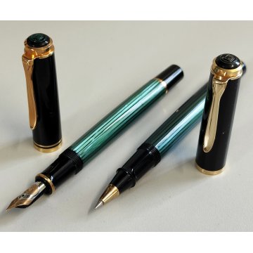 PELIKAN SOUVERAN Penna Stilografica M600 + Penna Sfera NERO VERDE Righe BOX nibF