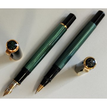 PELIKAN SOUVERAN Penna Stilografica M600 + Penna Sfera NERO VERDE Righe BOX nibF