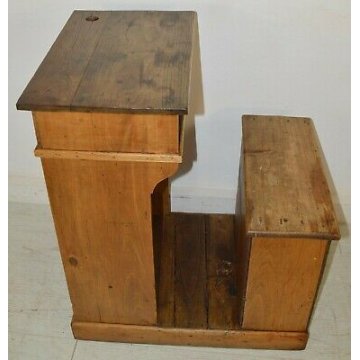 ANTICO BANCO SCUOLA epoca 900 scrivania SCRITTOIO old school desk BAULE convento