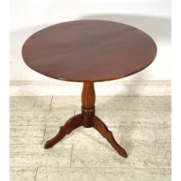 ANTICO TAVOLINO LEGNO NOCE ROTONDO TREPPIEDE TRESPOLO EPOCA '900 SALA SALOTTO