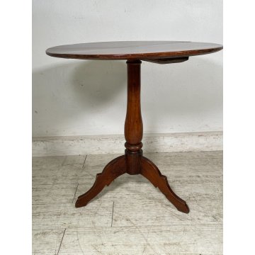 ANTICO TAVOLINO LEGNO NOCE ROTONDO TREPPIEDE TRESPOLO EPOCA '900 SALA SALOTTO