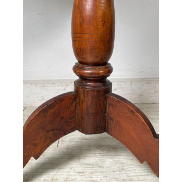 ANTICO TAVOLINO LEGNO NOCE ROTONDO TREPPIEDE TRESPOLO EPOCA '900 SALA SALOTTO