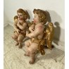 ANTICA COPPIA PUTTI ANGELI BAROCCHI CHERUBINI SCULTURA LEGNO 60cm/h XVII sec