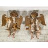 ANTICA COPPIA PUTTI ANGELI BAROCCHI CHERUBINI SCULTURA LEGNO 60cm/h XVII sec