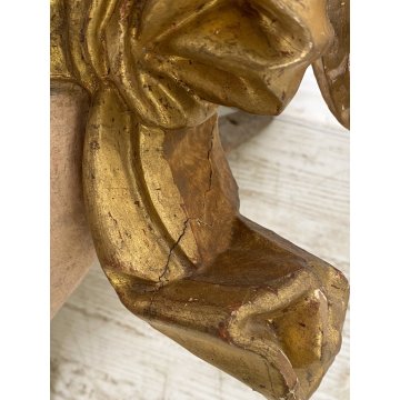 ANTICA COPPIA PUTTI ANGELI BAROCCHI CHERUBINI SCULTURA LEGNO 60cm/h XVII sec