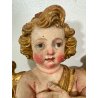 ANTICA COPPIA PUTTI ANGELI BAROCCHI CHERUBINI SCULTURA LEGNO 60cm/h XVII sec