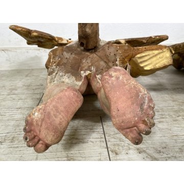 ANTICA COPPIA PUTTI ANGELI BAROCCHI CHERUBINI SCULTURA LEGNO 60cm/h XVII sec