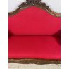 ANTICO DIVANO A BARCA LEGNO NOCE DECORO EPOCA '800 STOFFA ROSSA SOFA 2 POSTI OLD