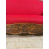 ANTICO DIVANO A BARCA LEGNO NOCE DECORO EPOCA '800 STOFFA ROSSA SOFA 2 POSTI OLD