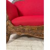 ANTICO DIVANO A BARCA LEGNO NOCE DECORO EPOCA '800 STOFFA ROSSA SOFA 2 POSTI OLD