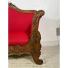 ANTICO DIVANO A BARCA LEGNO NOCE DECORO EPOCA '800 STOFFA ROSSA SOFA 2 POSTI OLD