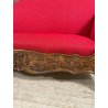 ANTICO DIVANO A BARCA LEGNO NOCE DECORO EPOCA '800 STOFFA ROSSA SOFA 2 POSTI OLD