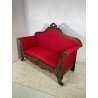 ANTICO DIVANO A BARCA LEGNO NOCE DECORO EPOCA '800 STOFFA ROSSA SOFA 2 POSTI OLD