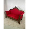ANTICO DIVANO A BARCA LEGNO NOCE DECORO EPOCA '800 STOFFA ROSSA SOFA 2 POSTI OLD