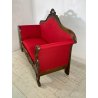 ANTICO DIVANO A BARCA LEGNO NOCE DECORO EPOCA '800 STOFFA ROSSA SOFA 2 POSTI OLD