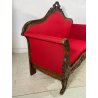 ANTICO DIVANO A BARCA LEGNO NOCE DECORO EPOCA '800 STOFFA ROSSA SOFA 2 POSTI OLD