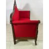 ANTICO DIVANO A BARCA LEGNO NOCE DECORO EPOCA '800 STOFFA ROSSA SOFA 2 POSTI OLD