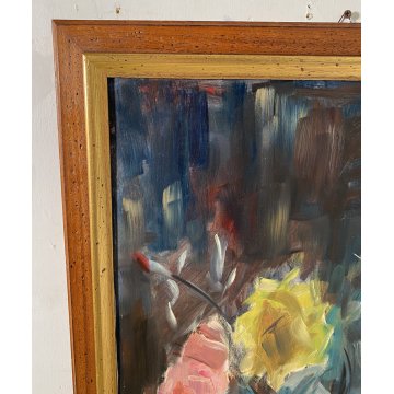 DIPINTO OLIO TELA Carlo Monti NATURA MORTA VASO FIORI LAGO MAGGIORE FIRMATO