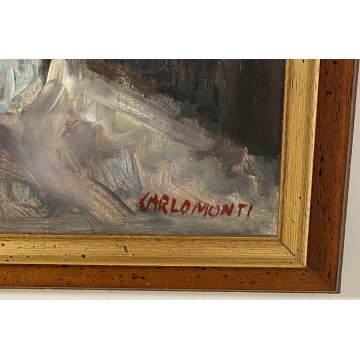 DIPINTO OLIO TELA Carlo Monti NATURA MORTA VASO FIORI LAGO MAGGIORE FIRMATO