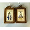 COPPIA ANTICA MINIATURA imperatori asiatici CORNICE LIBERTY metallo dorato 1800