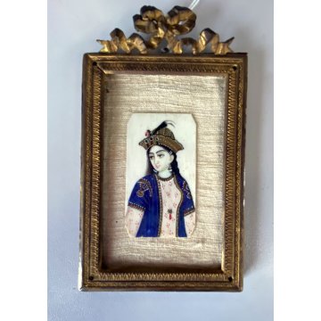 COPPIA ANTICA MINIATURA imperatori asiatici CORNICE LIBERTY metallo dorato 1800