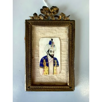 COPPIA ANTICA MINIATURA imperatori asiatici CORNICE LIBERTY metallo dorato 1800
