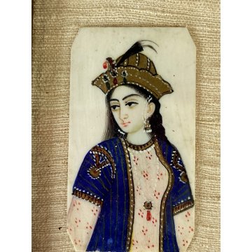 COPPIA ANTICA MINIATURA imperatori asiatici CORNICE LIBERTY metallo dorato 1800