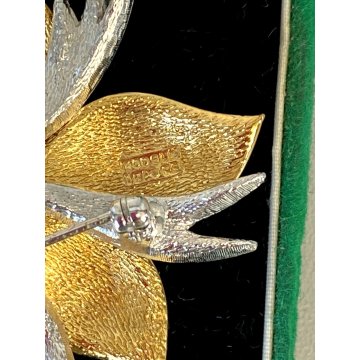 VINTAGE SPILLA Carven broche FIORE firmata '900 DORATA e ARGENTATA strass perle