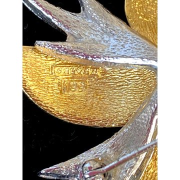 VINTAGE SPILLA Carven broche FIORE firmata '900 DORATA e ARGENTATA strass perle