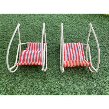 RARO SET DONDOLO + 2 SEDIE 1 TAVOLINO Barbie MATTEL TOYS FERRO TELA TIN TOY 1975