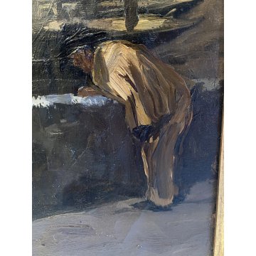 ANTICO DIPINTO OLIO Giovanni Beltrami PAESAGGIO LACUSTRE FIGURA Scapigliatura