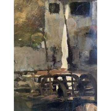 ANTICO DIPINTO OLIO Giovanni Beltrami PAESAGGIO LACUSTRE FIGURA Scapigliatura