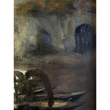 ANTICO DIPINTO OLIO Giovanni Beltrami PAESAGGIO LACUSTRE FIGURA Scapigliatura