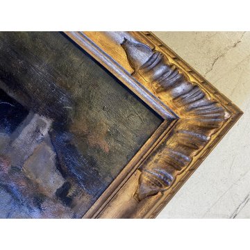ANTICO DIPINTO OLIO Giovanni Beltrami PAESAGGIO LACUSTRE FIGURA Scapigliatura