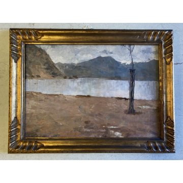 ANTICO DIPINTO OLIO Giovanni Beltrami PAESAGGIO LACUSTRE MONTANO Scapigliatura