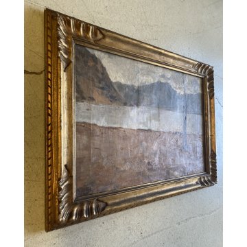 ANTICO DIPINTO OLIO Giovanni Beltrami PAESAGGIO LACUSTRE MONTANO Scapigliatura