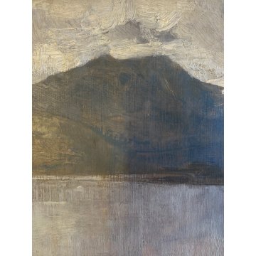 ANTICO DIPINTO OLIO Giovanni Beltrami PAESAGGIO LACUSTRE MONTANO Scapigliatura