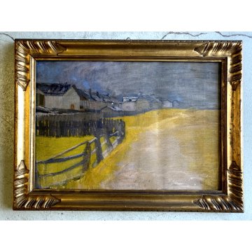 ANTICO DIPINTO OLIO Giovanni Beltrami PAESAGGIO RURALE CAMPAGNA Scapigliatura