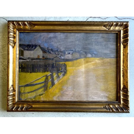 ANTICO DIPINTO OLIO Giovanni Beltrami PAESAGGIO RURALE CAMPAGNA Scapigliatura