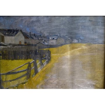 ANTICO DIPINTO OLIO Giovanni Beltrami PAESAGGIO RURALE CAMPAGNA Scapigliatura