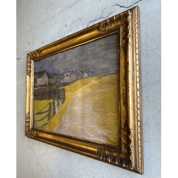 ANTICO DIPINTO OLIO Giovanni Beltrami PAESAGGIO RURALE CAMPAGNA Scapigliatura
