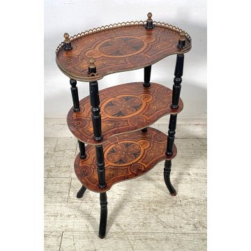 ANTICA ETAGERE INTARSIATA LEGNO 3 MENSOLE EPOCA 1800 LIBRERIA CONSOLLE TAVOLINO