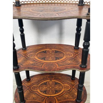 ANTICA ETAGERE INTARSIATA LEGNO 3 MENSOLE EPOCA 1800 LIBRERIA CONSOLLE TAVOLINO