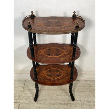 ANTICA ETAGERE INTARSIATA LEGNO 3 MENSOLE EPOCA 1800 LIBRERIA CONSOLLE TAVOLINO