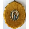 VECCHIA MINIATURA ovale IL BACIO DI HAYEZ dipinta mano firmata CORNICE VELLUTO