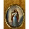 VECCHIA MINIATURA ovale IL BACIO DI HAYEZ dipinta mano firmata CORNICE VELLUTO