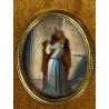 VECCHIA MINIATURA ovale IL BACIO DI HAYEZ dipinta mano firmata CORNICE VELLUTO