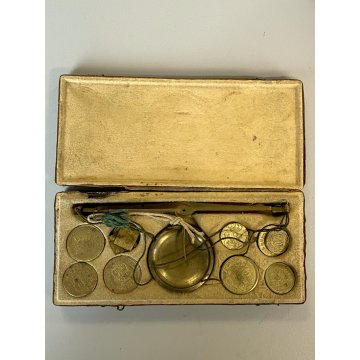 ANTICA BILANCIA 17 pesi MONETALI 1700 MONETE FRANCIA SPAGNA PARMA GENOVA sovrano